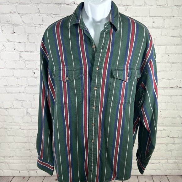 2000'S Eddie Bauer Long-Sleeve Heavy Flannel Check Shirt, Men's Size XL (approx.) cotton Green type dark green Vintage Second Hand